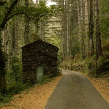 Road and small house made of slate