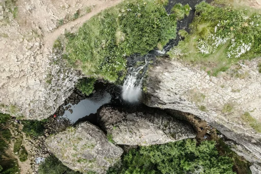 Aerial view of the Déroc waterfall