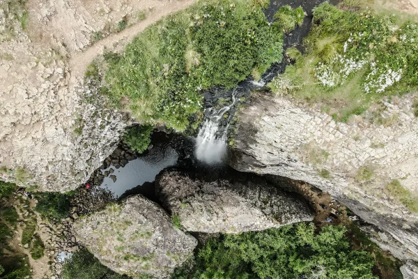 Aerial view of the Déroc waterfall