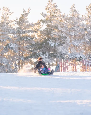 Sledding at a ski resort