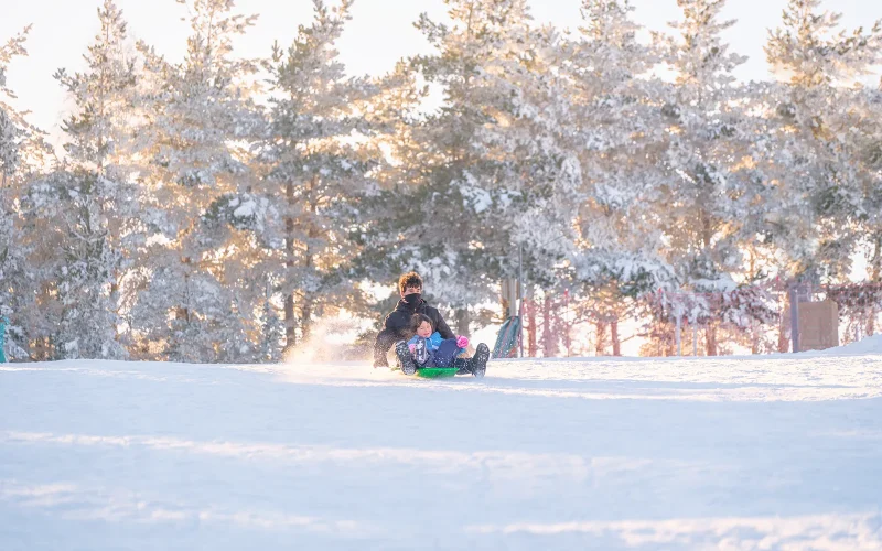 Sledding at a ski resort